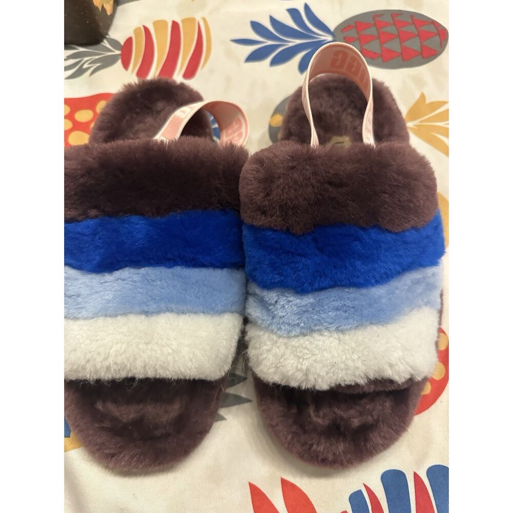 UGG Women’s Fluff Yeah Slides Size Size 8 Brown Blue White Sling Slippers